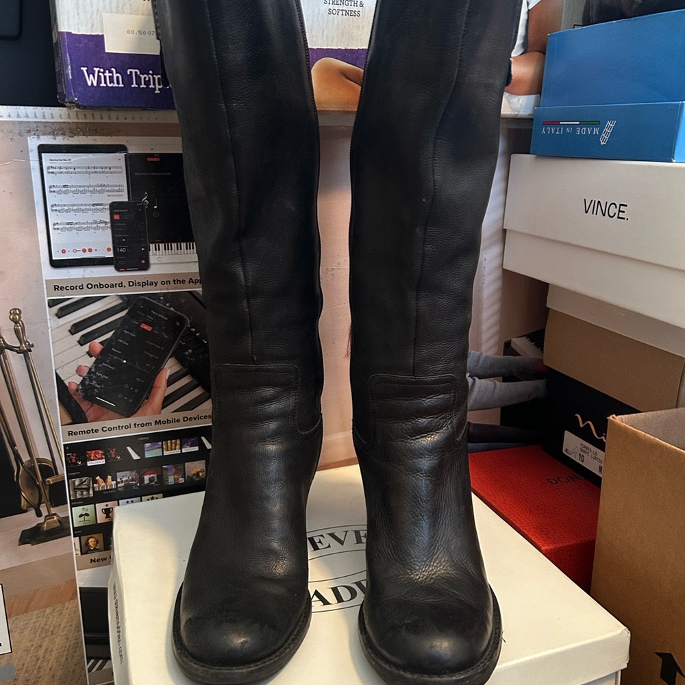 Giani Bini Black Knee High Leather Moto Boots 9M